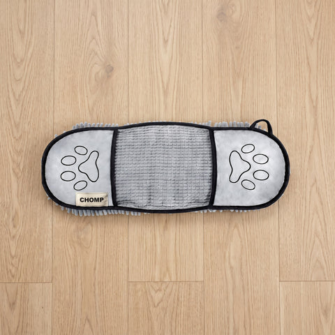 CHOMP Drying Towel laid flat, showing both hand pockets