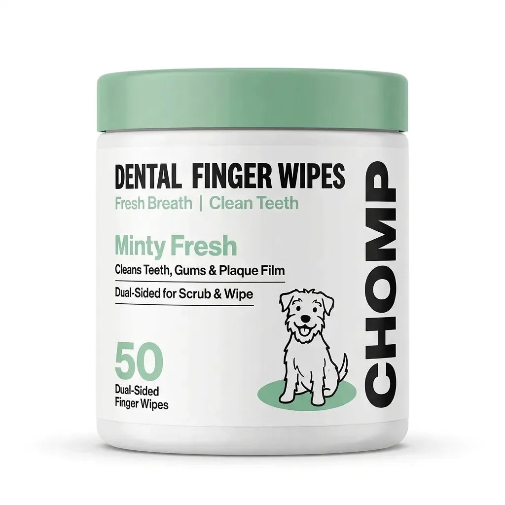 CHOMP dental finger wipes canister — Minty Fresh